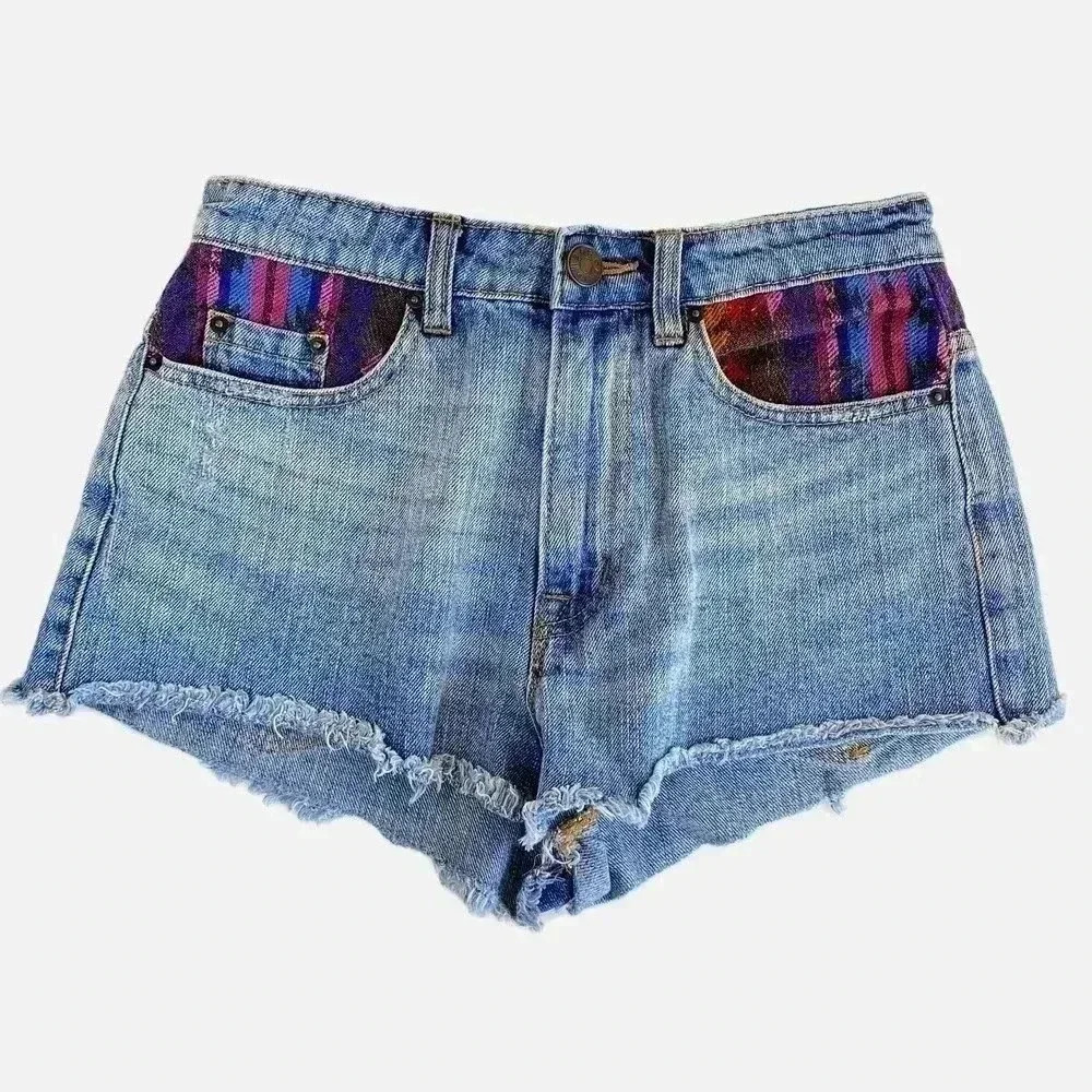 BDG Tribal Print High Rise Jean Shorts Women's Size 26 Denim Cut Off Light Wash